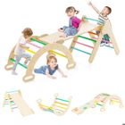 Ensemble de Jeux d'Escalade 3 en 1 DREAMADE avec Triangle/Arche/Rampe, Aire de Jeux Éducatif en Bois Massif pour Enfants, Coloré