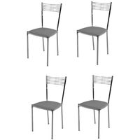 Tommychairs - Set 4 chaises cuisine ELEGANCE, robuste structure en acier chromé et assise en cuir artificiel gris clair