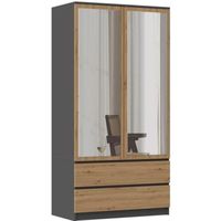 TURIN - Armoire 2 portes avec miroir style moderne chambre à coucher - 90x50x180 - 2 tiroirs