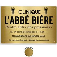 Plaque professionnelle humoristique métal 'Abbé Biére' doré - 33x22 cm [R1431]