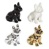 Lot 4 Statuettes Déco Mini Bulldog 10 cm - Sculptures Chiens Céramique - Modernes et Élégantes - Coloris Blanc, Noir, Argent et