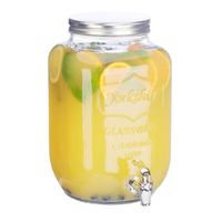 Relaxdays Distributeur de boisson 8 L, limonade, carafe verre robinet, retro vintage, fontaine boisson, transparent