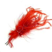 rougecaramel - Epingle chignon - épingle cheveux plumes et perles  pour mariage - rouge - RC004783