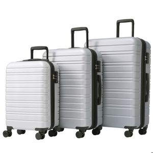 SET DE VALISES Set de valises 3 pièces - ML-XL - Coque rigide ABS - Motif rayé - avec serrure TSA et roues pivotantes à 360° - Gris