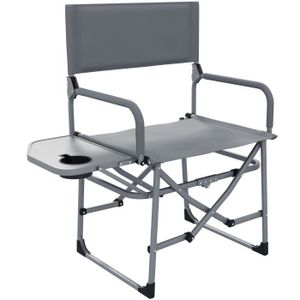 CHAISE DE CAMPING Chaise de camping plage pliable - plateau porte-gobelet - métal oxford gris