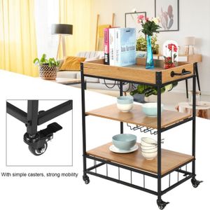 Desserte Vintage style industriel 3 /étag/ères 5 range-bouteilles support verres /à vin m/étal noir imitation bois