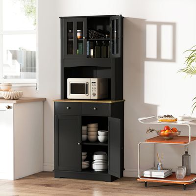 Grand Buffet Vitrine Palazzo INT - Style Rustique Blanc Antique - Bois - H196cm L115cm P40cm - Neuf