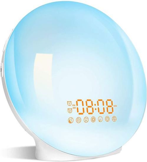 Bawoo Lampe Réveil Simulateur D'Aube - Horloge Lumineuse 7 Couleurs + Radio FM