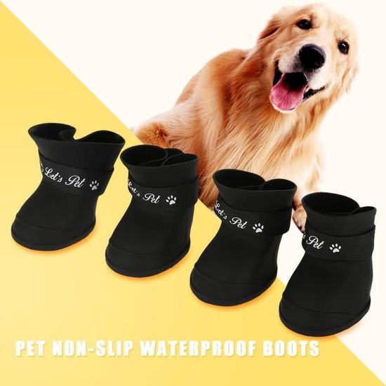 4pcs Chaussures de Pluie Antidérapant bottes imperméables Bottes de Neige pour chien et chat(M Noir)