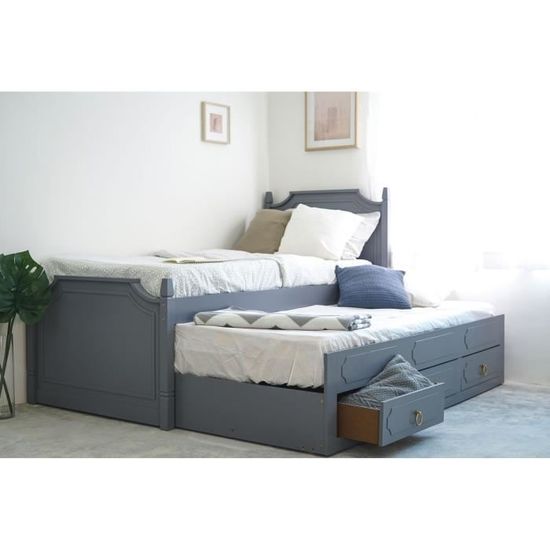 lit gigogne avec tiroirs en bois gris pauline 90 x 190 cm cdiscount maison