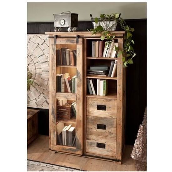 Buffet en Bois de Manguier/Bois de récupération 142x45x147 Naturel laqué Railway LUX #121, Couleur:Nature laqué, Mesure:142x45x147 cm (LxPxH