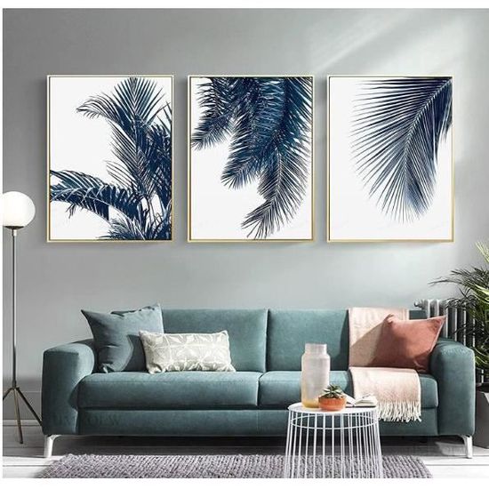 3Pcs Cadre En Bois Impression Sur Toile Plantes Vertes Esthétiques