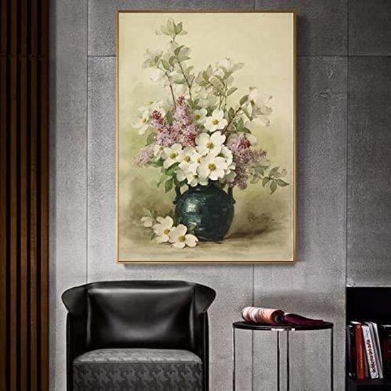 Tableau Murale Fleurs impressionnistes Toile Tableau peintures Vase ...
