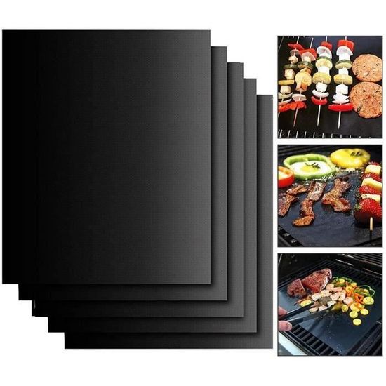 Lot 6 Tapis De Cuisson Barbecue Anti-adhésifs 40x33 Cm - Grille Réutilisable, Résistant à 260°C, Avec Pinceau à Huile
