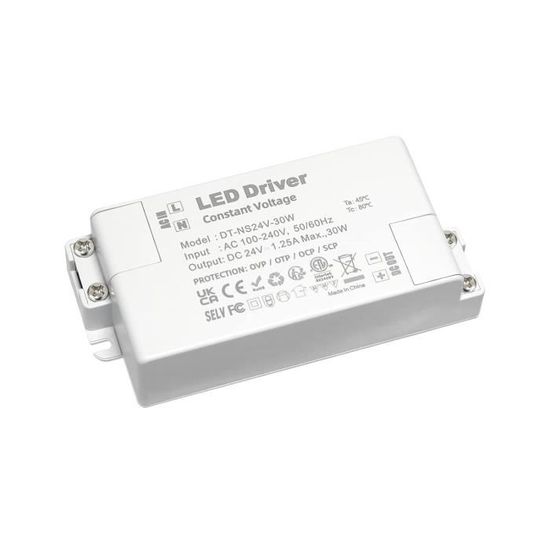 Transformateur LED REYLAX 24V 30W - Alimentation Constante 1.25A - Pour Remplacement Halogène