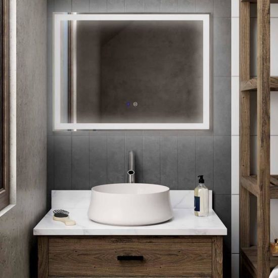 Miroir LED Rectangulaire 80x60 Cm Avec Contour Givré - Lumière Dimmable Chaude/froide, Anti-buée, Pour Salle De Bain