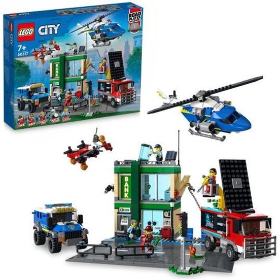 LEGO® 60317 City La Course-Poursuite de La Police à La Banque, Jouets Drone et 2 Camions pour Enfants +7 ans, Sets d’Aventures