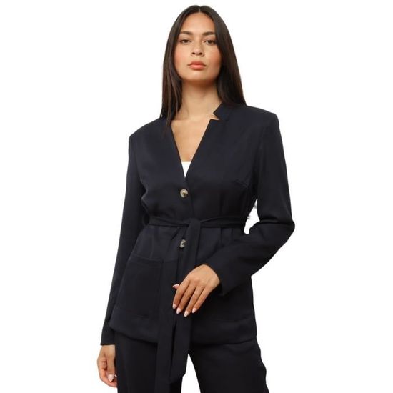 Veste droite à ceinture pochette - Marine main image 1
