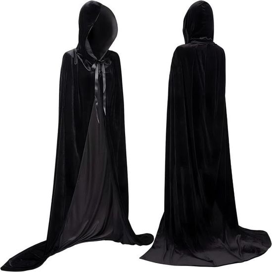 Cape De Vampire Noire En Velours Avec Capuche - Longueur 150 Cm - Pour Halloween, Carnaval Et Cosplay - 10