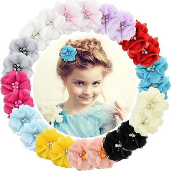 Lot De 2 Bandeaux à Fleurs Bébé - Mousseline De Soie - Pour Nouveau-né, Baptême, Photo, Mariage - 25 Coloris Disponibles