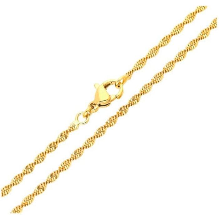 Chaîne de Cou maille Torsadée Ciselée 60 cm Or Jaune 750 Laminé*