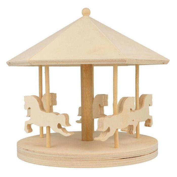 Manège de chevaux en bois à décorer - 25 x 20 x 21 cm