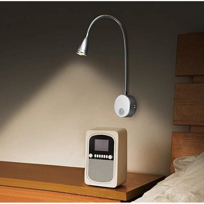 Lampe Chevet Murale, Applique Liseuse LED 360-degré Col de Cygne Lumière 3W Lampe de Lecture avec interrupteur, blanc chaud