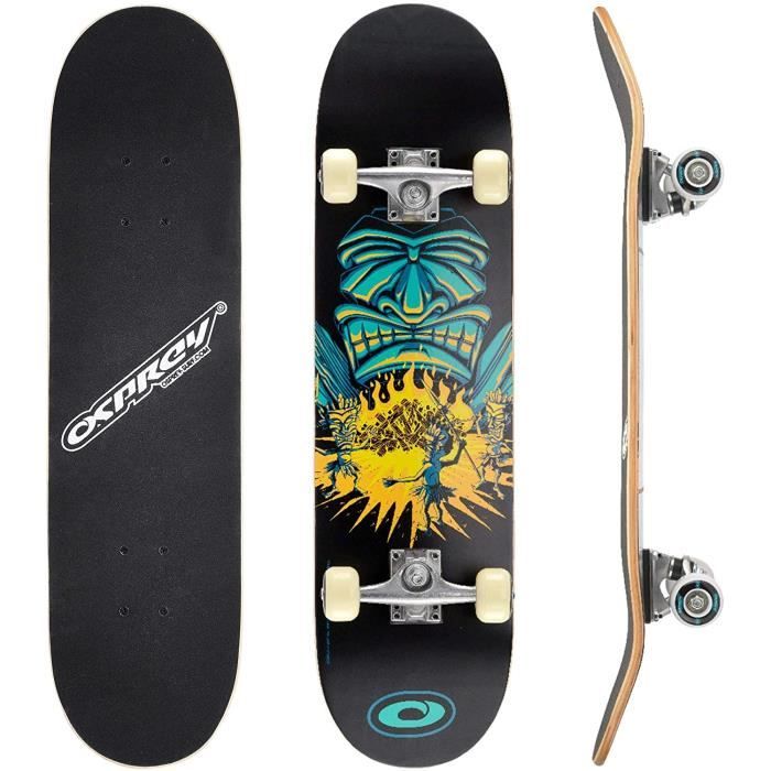 Osprey Skateboard Complet idéal pour Enfants Débutants - Planche de Skate 79 cm, Érable Lamellé 7 plis Double Kick Concave, Trucks A