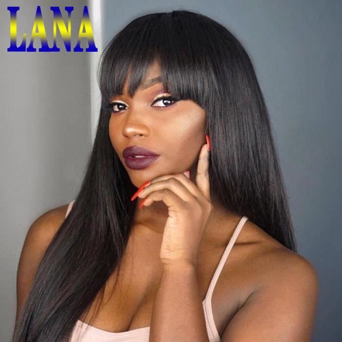 Perruque brésilienne femme Silky Straight 10 pouces Full Lace Wig With Bangs Densité: 150% Cheveux Humains