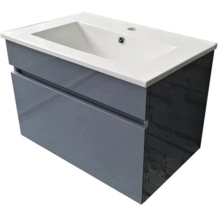 Meuble de salle de bains 1 tiroir + Vasque - Gris Laqué - L.60 x P.38.4 x H.40cm