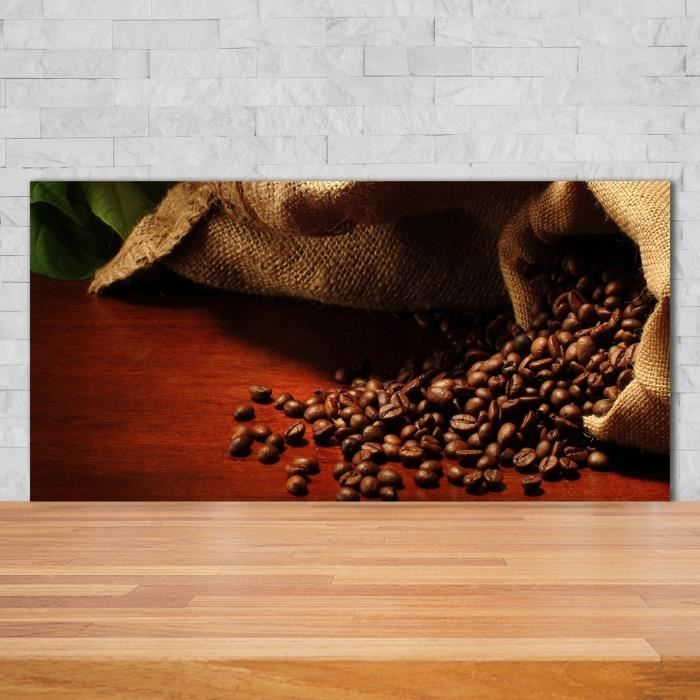 Tulup 140x70cm Crédence de cuisine sur verre sécurité:- Nourriture boissons - Grains De Café - Brun Gris Mix