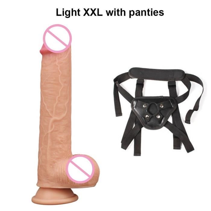 4 taille peau sentiment réaliste gode Silicone souple énorme grand pénis avec ventouse jouets sexu - Type: Light XXL Panties -WL5764