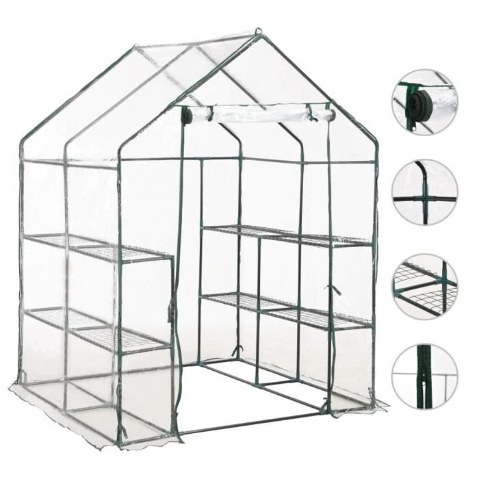 4127OCTOFOU•Serre tunnel de jardin avec 8 étagères 143x143x195 cm Anti-UV SERRE DE JARDINAGE plantes et fleurs CHICMEUBLE