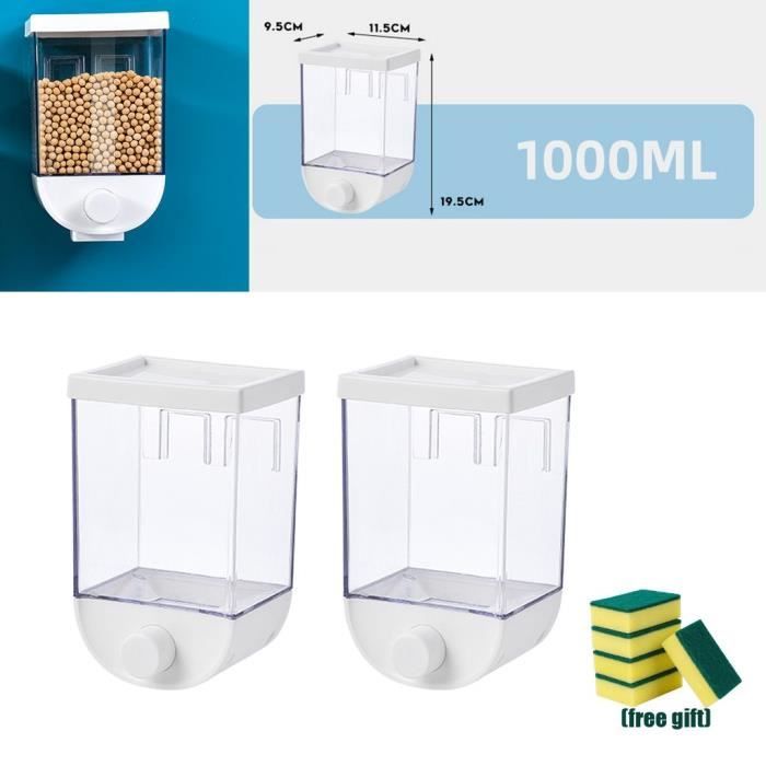 Distributeur De Grains De Noix De Récipient De Stockage De Nourriture Sèche De Bâti De Mur Clair De 2x 1000ml