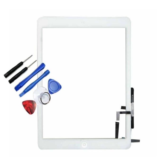 Vitre tactile Blanc iPad Air iPad 5 A1474 Wifi + Bouton Nappe Home + Adhésif Pré installé + Outils