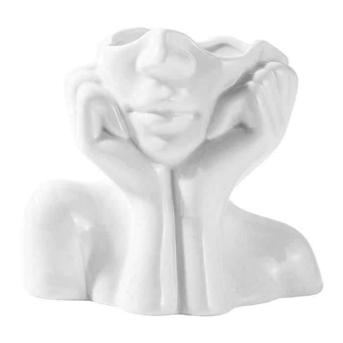 Céramique Huaman Corps Visage Statue Fleur Vase Plantes D'intérieur Pots Buste Séché Porte-Fleurs pour Cadeaux 11.5x14x7CM