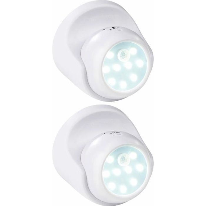2 spots LED sans fil 2 W avec capteurs de mouvement et d'obscurité