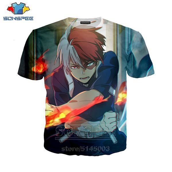 T-shirt Eté,SONSPEE – t-shirt My Hero Academia pour hommes et femmes, haut à la mode, imprimé en 3D, Anime Dabi asuyu, C001