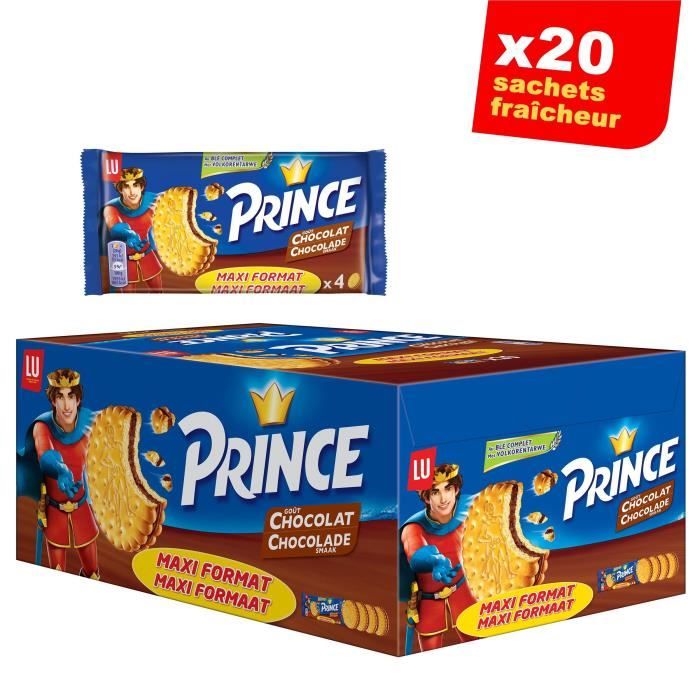Prince de LU Chocolat - Au blé complet - Présentoir de 20 Sachets Maxi Format de 4 Biscuits x 80 g
