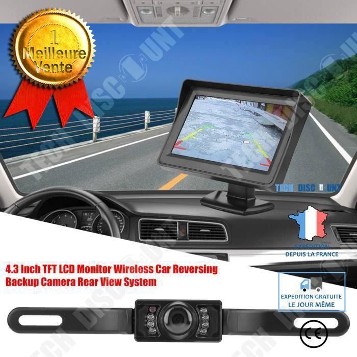 TD® Moniteur + Caméra de recul Sans Fil Infrarouge Vision Nocturne Sauvegarde Voiture 4,3\