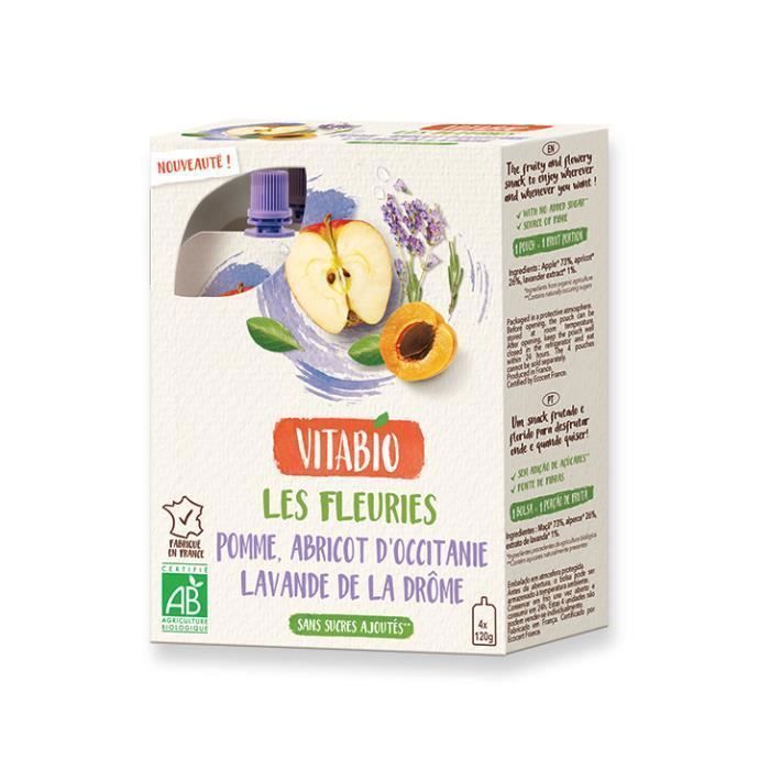 Gourde fruits et fleur pomme abricot lavande 4x120gr - Vitabio