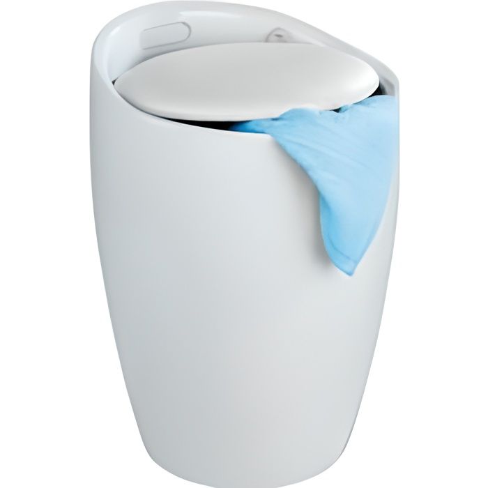 WENKO Tabouret Panier à linge, coffre à linge et tabouret salle de bain Candy, coussin amovible, Plastique, 20 litres, Blanc