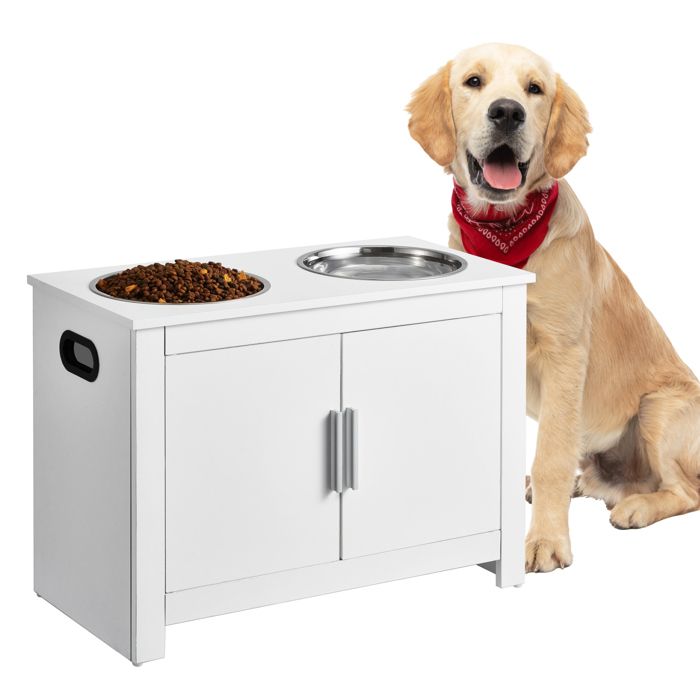 Comparer les prix de Gamelles Chiens Surélevées 60x30x44 cmm-VEVOR-2 Gamelles Acier Inox, Meuble de Stockage Aliments Jouets