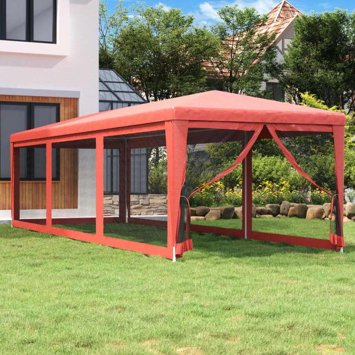 Vidaxl BARNUM Rouge - LEMON Tente de fête avec 8 parois latérales en maille Rouge 3x9m PEHD - J5840603