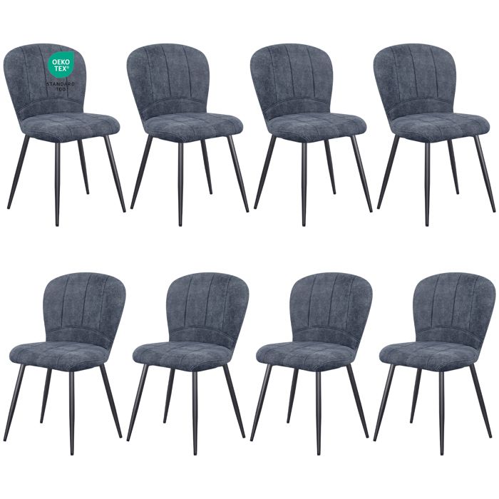 Chaises de salle à manger - WAFTING - Design Coquille - Chenille Gris Foncé - Pieds Métal - Lot de 8