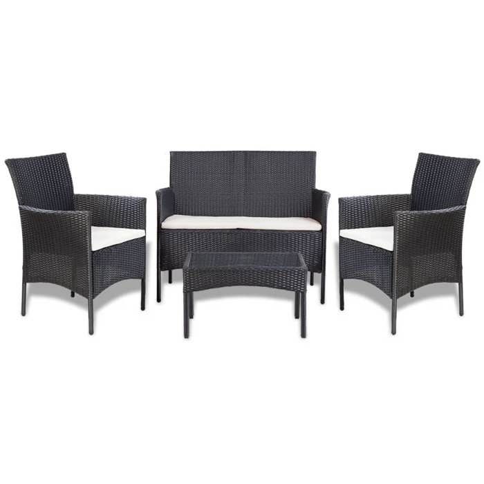 Petit prix - Salon bas de jardin 4 pcs - Garden - avec coussins Résine tressée Noir @con535074