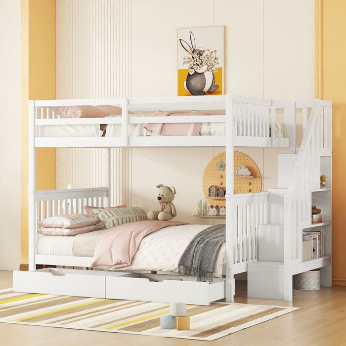 Lit Superposé Mezzanine 90x200cm Avec Escalier – Design Loft En Bois Massif Pour Enfants