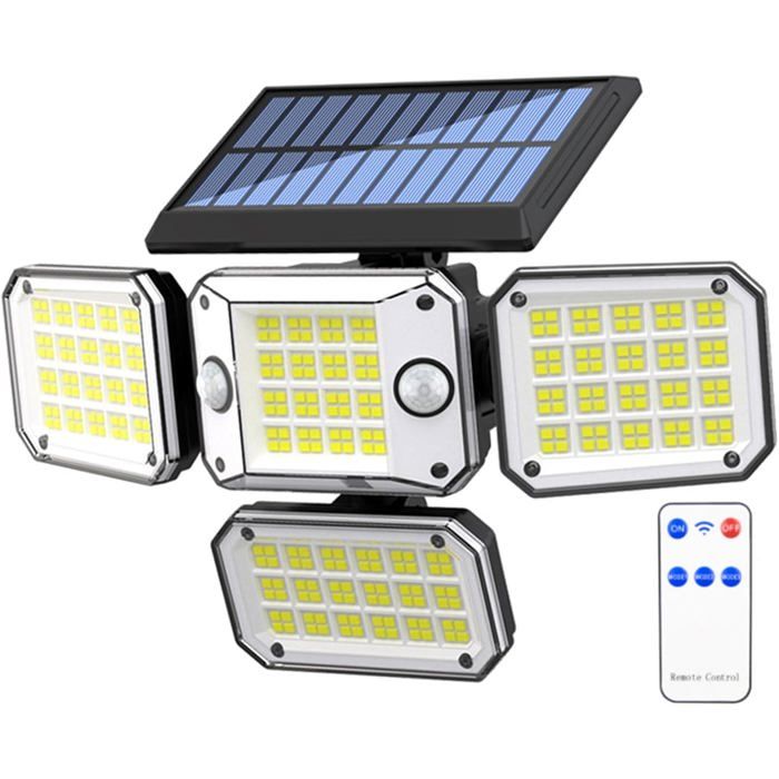 Applique solaire avec détecteur de mouvement 296 LED 3&nbsp;500 lm 7&nbsp;000 K 3 modes déclairage