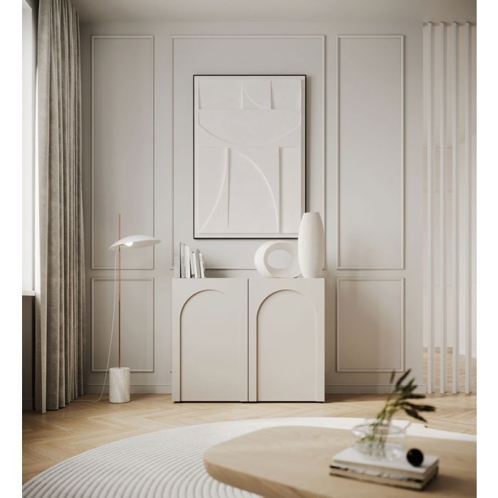 Buffet 2 portes avec façades fraisées - ARKADIA - 100 cm - gris cachemire
