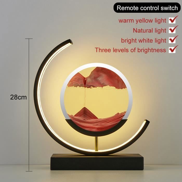 Lampe LED en Verre Sablier 3D - Keeper - Rouge - Télécommande